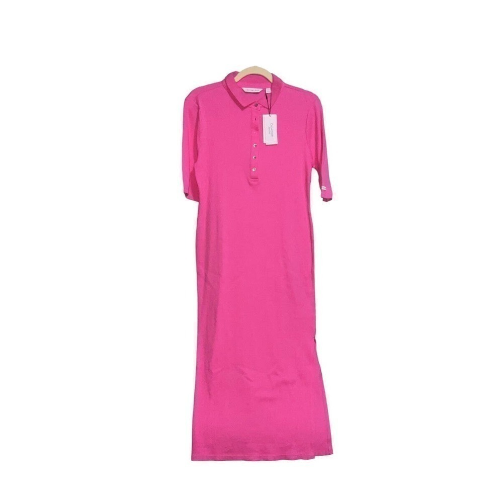Calvin Klein Jeans XL Knit S/Sleeve Midi Sweater Dress 100% Cotton Pink NWT